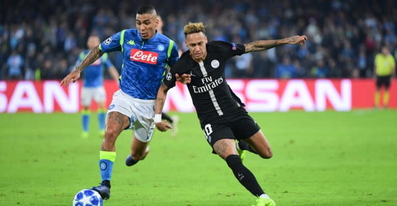Neymar JR du PSG et Allan de Naples